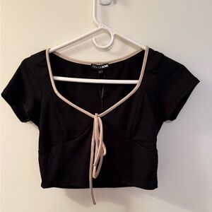 Fashion Nova Black Crop Top with Cream Accents